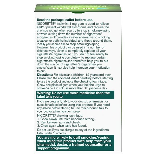 Nicorette Freshmint 4mg Nicotine Gum 105s (Stop Smoking)