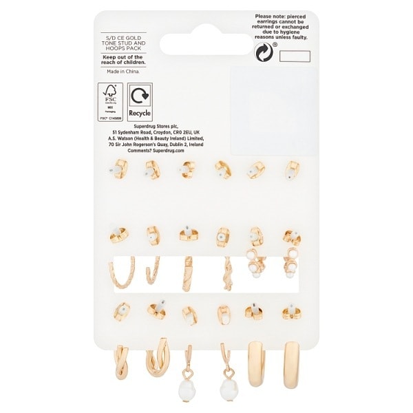 Superdrug Studio Gold Tone Stud & hoop 9 pack