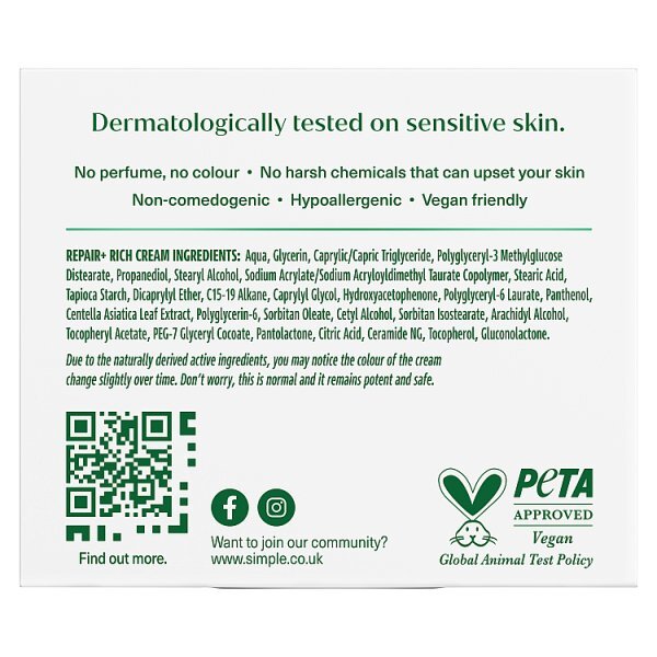 Simple Repair+ Facial Moisturiser 50 ml
