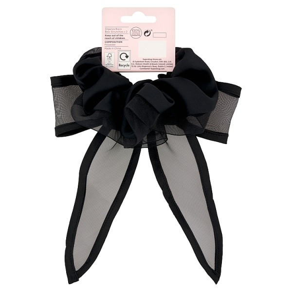 Studio London Organza Black Bow Scrunchies 2pk