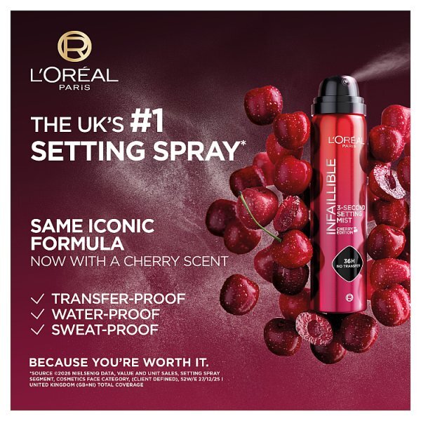 L'Oréal Paris Infallible 3-Second Makeup Setting Spray Mist Cherry 75ml