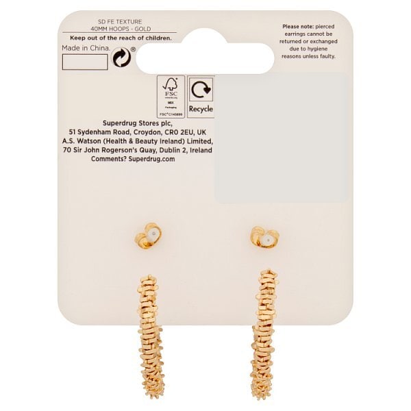 Superdrug Studio Gold Tone Texture 40 MM Hoops