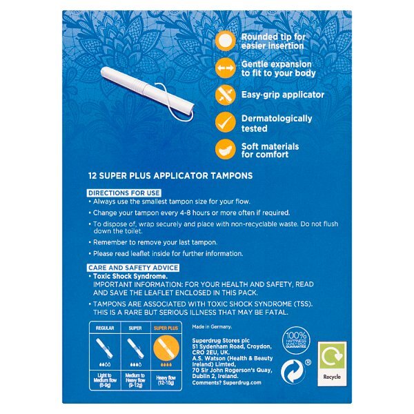 Superdrug Super Plus Applicator Tampon X12