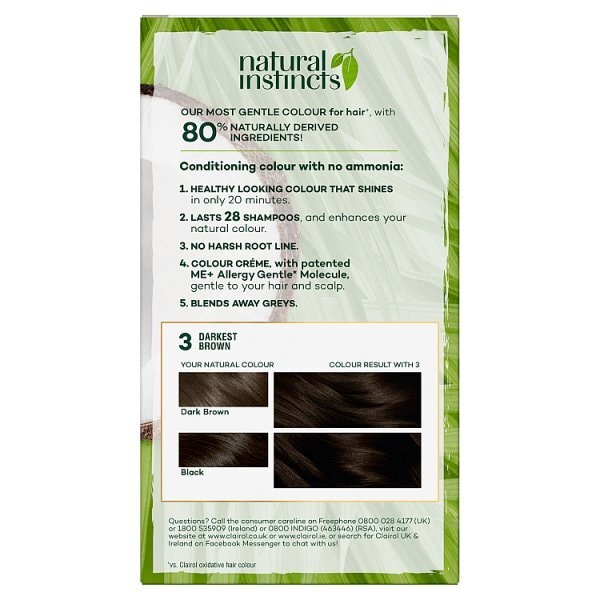 Clairol Natural Instincts Hair Dye 3 Darkest Brown
