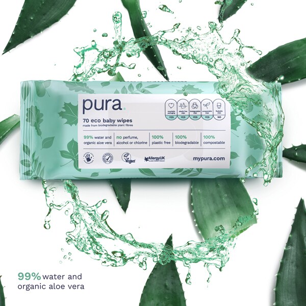 Pura Baby Wipes Plastic Free, 10 x 70 pack, (700 Wipes)