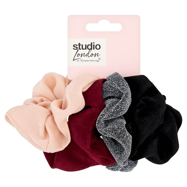 Studio London Assorted Scrunchies Burgundy/Pink 4pk