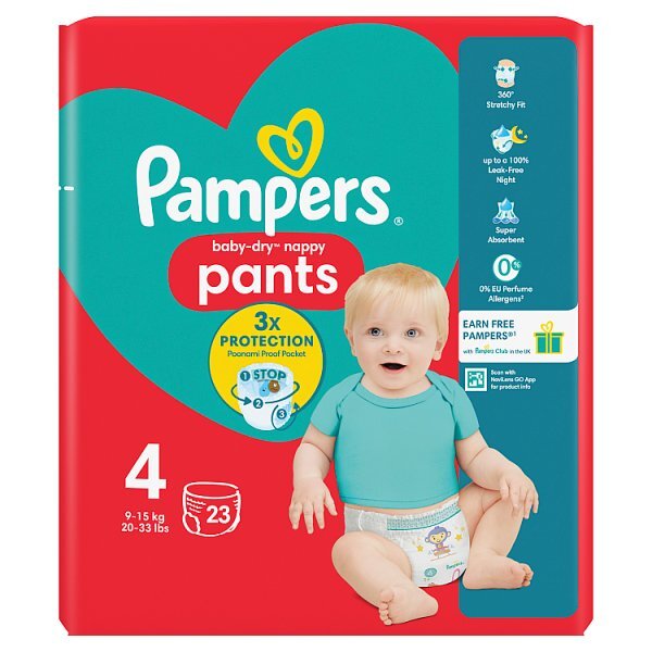 Pampers Baby-Dry Nappy Pants Size 4 Nappies Carry Pack x23