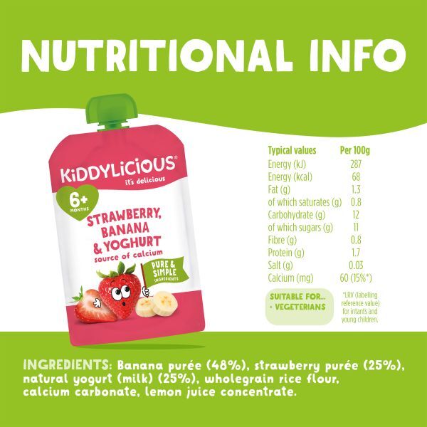 Kiddylicious Strawberry Banana & Yoghurt Pouch 100g 6m+