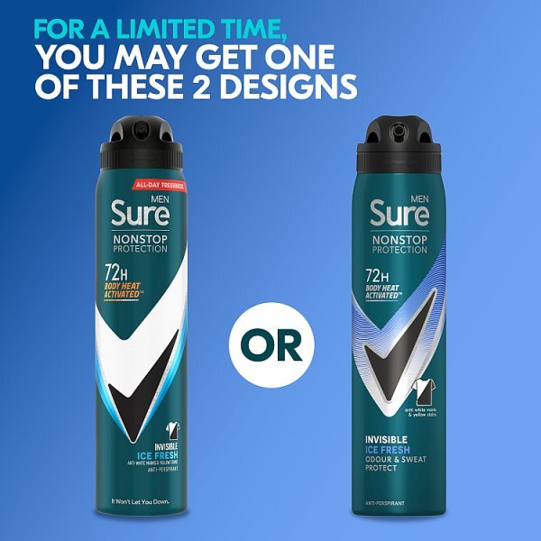 Sure Men Antiperspirant Deo Aerosol Nonstop Invis Ice 250ml