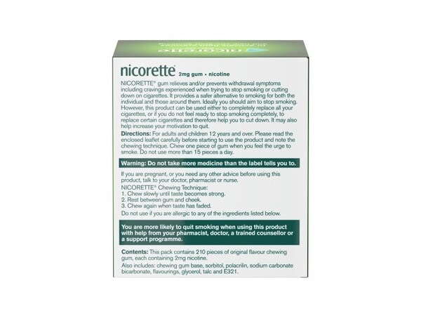 Nicorette® Original 2mg Nicotine Gum 210s (Stop Smoking)