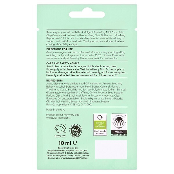 Superdrug Mint Choc Chip Cream Mask 10ml
