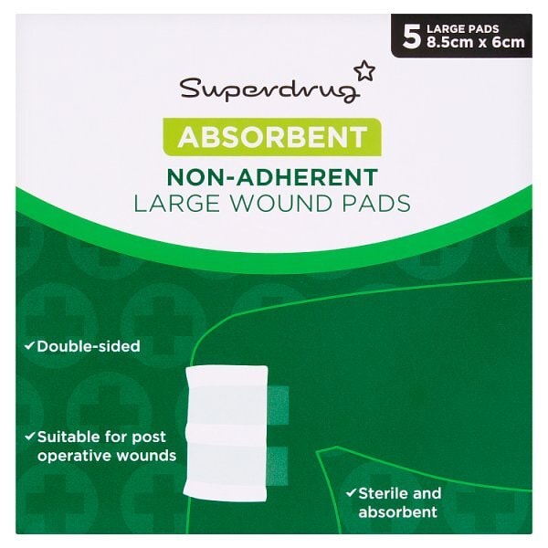 Superdrug Non-Adherent Wound Pad Large 8.5cm x 6cm X 5