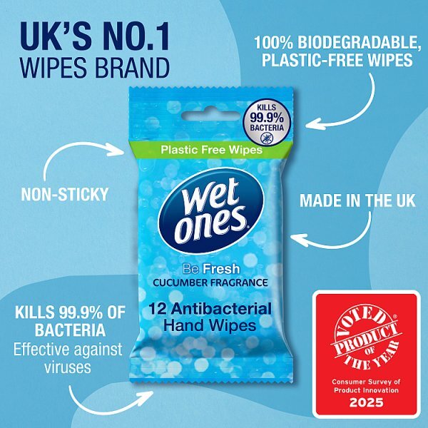 Wet Ones Antibacterial Biodegradable Hand Wipes x12