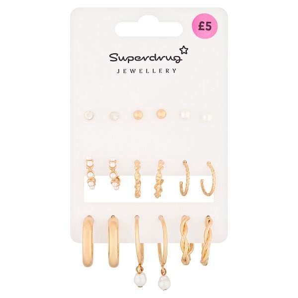 Superdrug Gold Tone Stud/Hoop 9pk