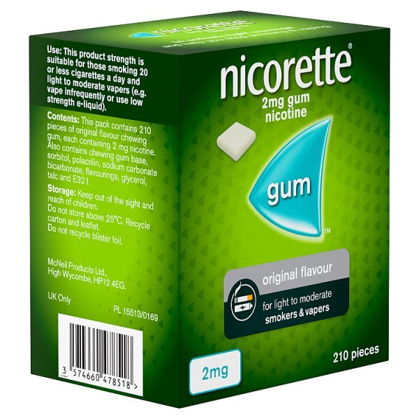 Nicorette Original 2mg Nicotine Gum 210s (Stop Smoking)