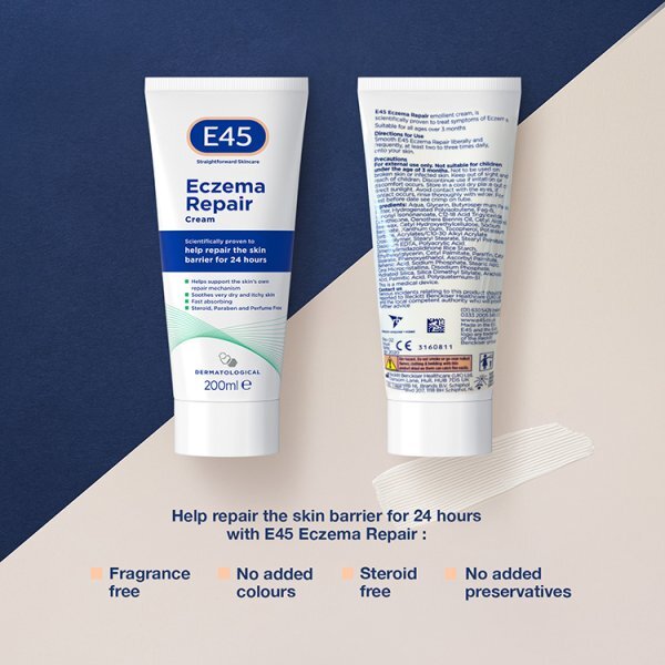 DNR E45 Dermatological Eczema Repair Emollient Cream 200ml