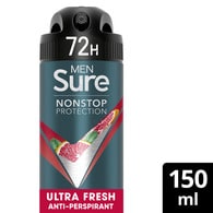 Sure Mens Anti-Perspirant Aerosol Ultra Fresh Nonstop 150ml