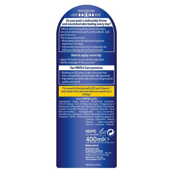 NIVEA Q10 + Vitamin C Firming Body Lotion for Dry Skin 400ml