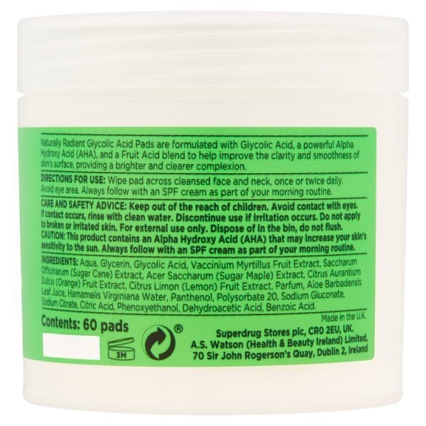 Naturally Radiant Glycolic Acid AHA Exfoliating Pads x60