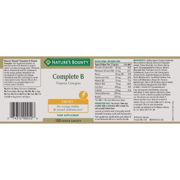 DNR Nature's Bounty Complete B Vitamin Complex Caps - Pk 100