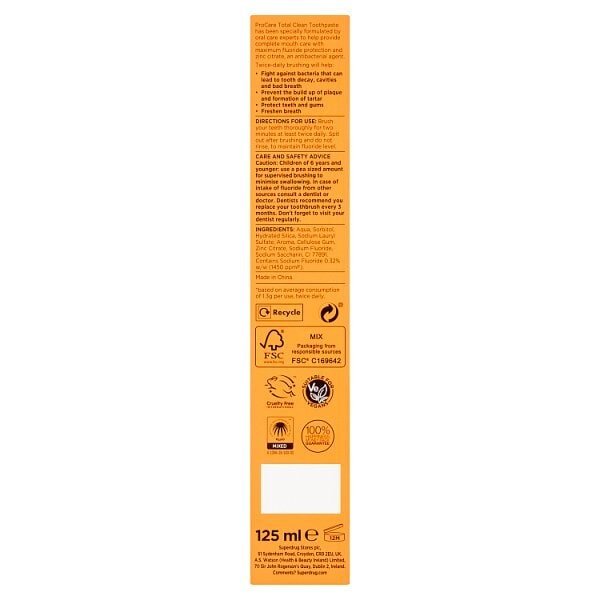 Superdrug ProCare Total Clean Toothpaste 125ml