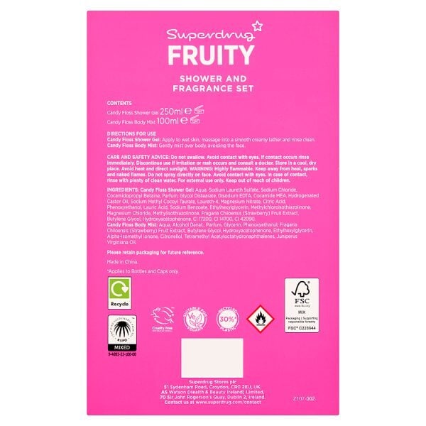 Superdrug Fruity Candyfloss Shower Gel & Body Mist Gift Set