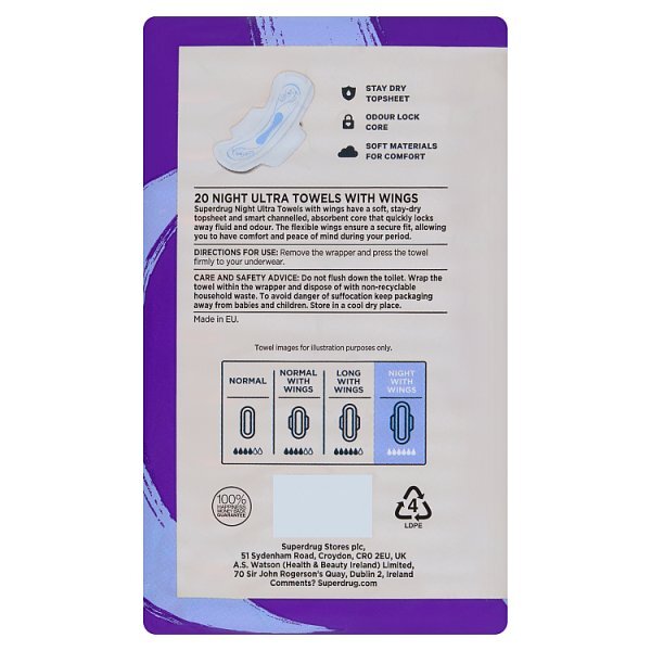 Superdrug Night Ultra Towel Wings Duo x20