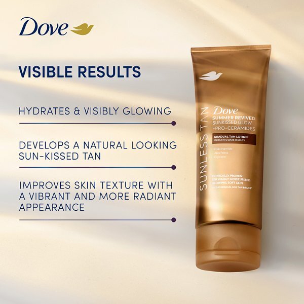 Dove Summer Revived Sunless Gradual Tan Lotion Sunkissed Glow + Pro-Ceramides in Medium to Dark 200ml