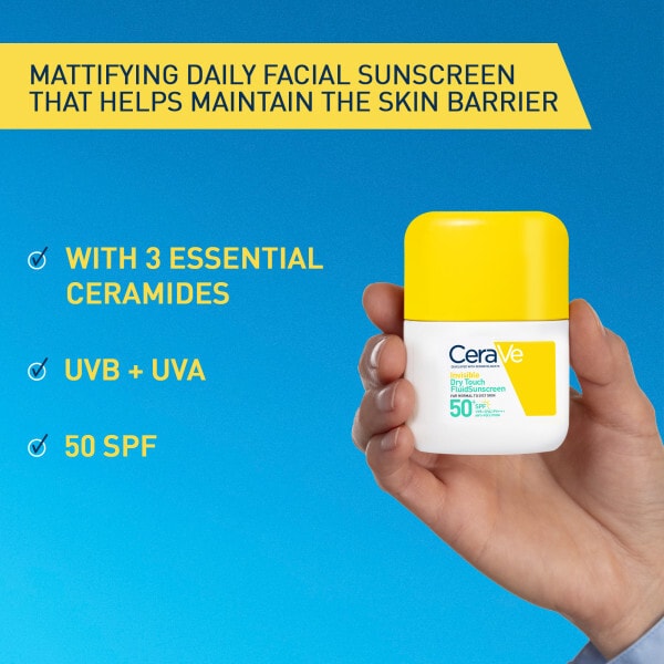 CeraVe Invisible Dry Touch Fluid Sunscreen SPF 50 for normal to oily skin with 3 essential ceramides 50ml