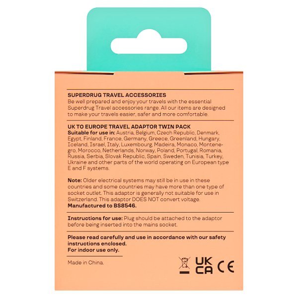 Superdrug UK to EU Travel Adaptors Pack of 2