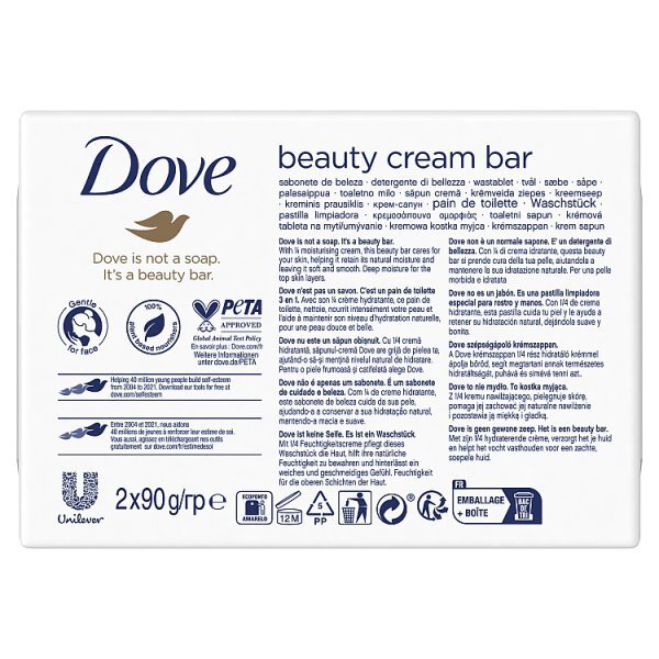 Dove Original Moisturising Soap Cream Beauty Bar 2x 90 g