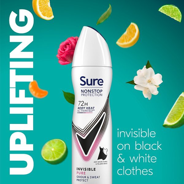 Sure Antiperspirant Deo Aerosol Nonstop Invis Pure 150ml