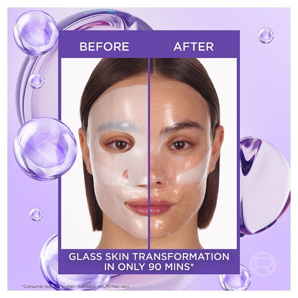 L'Oreal Paris Revitalift Glass Skin Hydrogel Glow Mask 4x, Korean Skincare Inspired Face Masks, 4pc