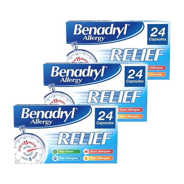 Benadryl Allergy Relief 24 Capsules x3 Bundle