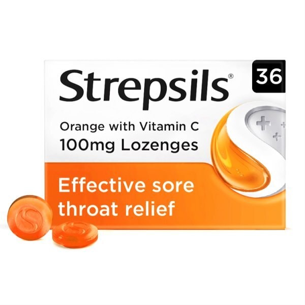 Strepsils Orange With Vitamin C Sore Throat Lozenges 36s