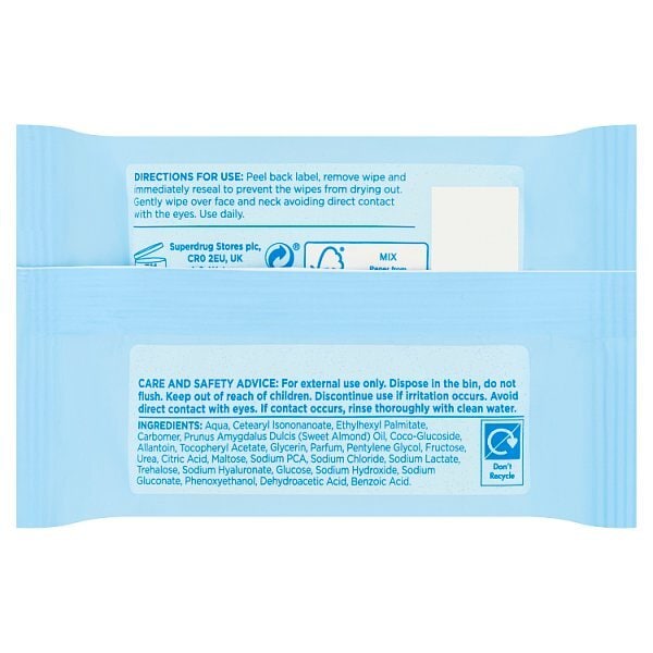 Superdrug Cleansing Biodegradable Face Wipes Dry Skin x25