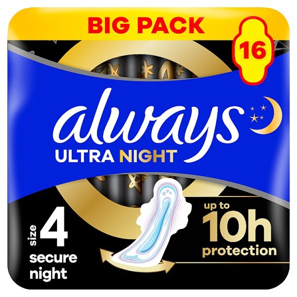 Always Ultra Sanitary Towels Secure Night Wings Size 4 16CT