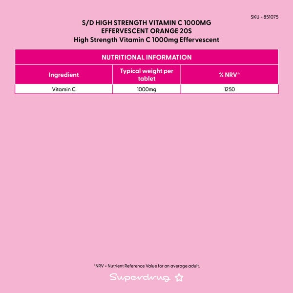 Superdrug High Strength Vitamin C 1000mg Effervescent Orange 20s