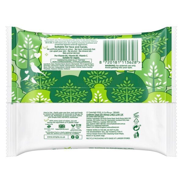 Simple Kind Defence Antibacterial Cleansing Wipes 20pc