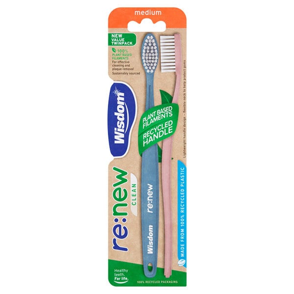 DNR Wisdom re:new Clean Medium Toothbrush Twin Pack
