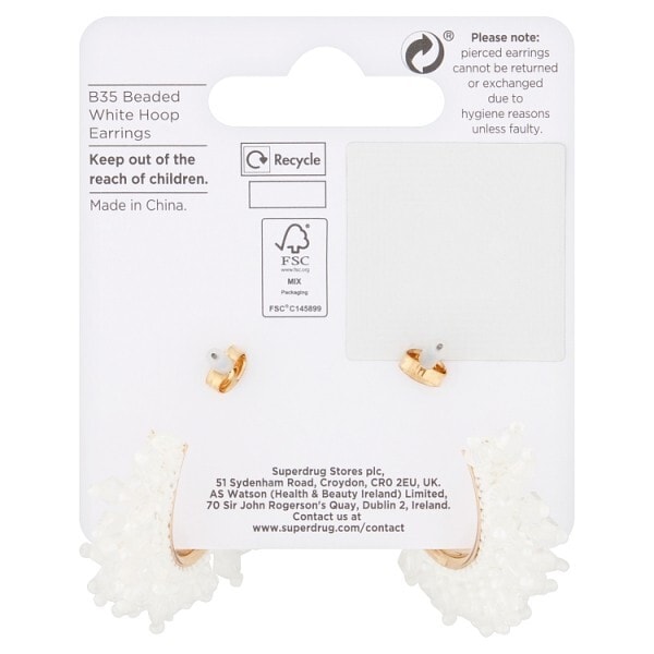 Superdrug Beaded White Hoop Earrings