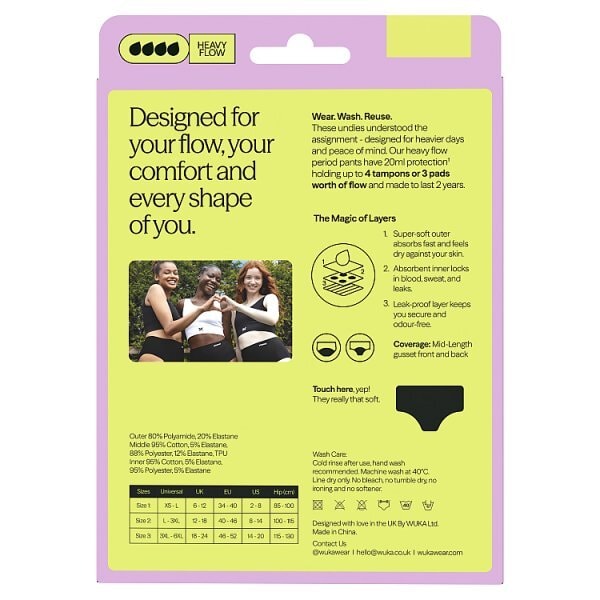 Wuka Stretch Midi Brief Heavy Flow Black - Size 2