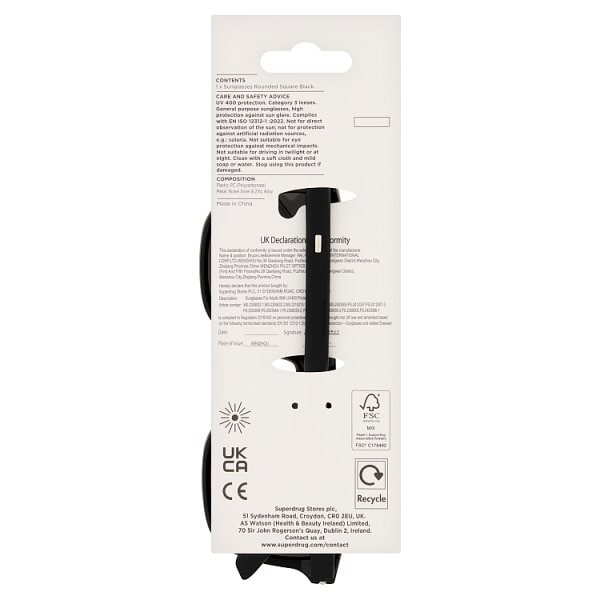 Superdrug Rounded Square Sunglasses Black