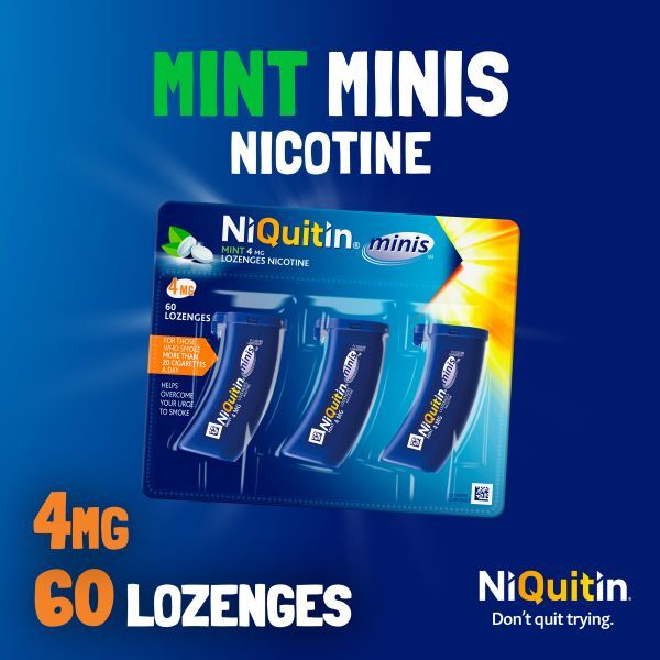 NiQuitin Minis Mint 4mg, 60 Lozenges- Quit Smoking Aid