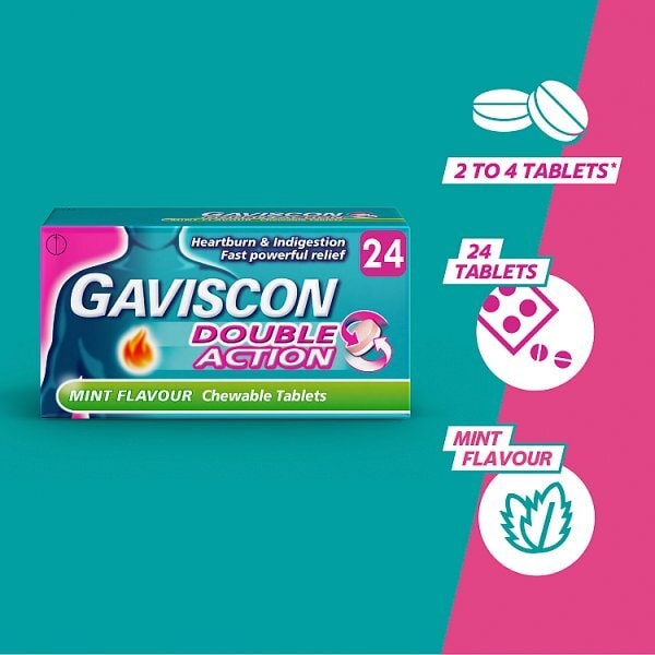 Gaviscon Double Action Tabs Heartburn Indigestion Mint 24s