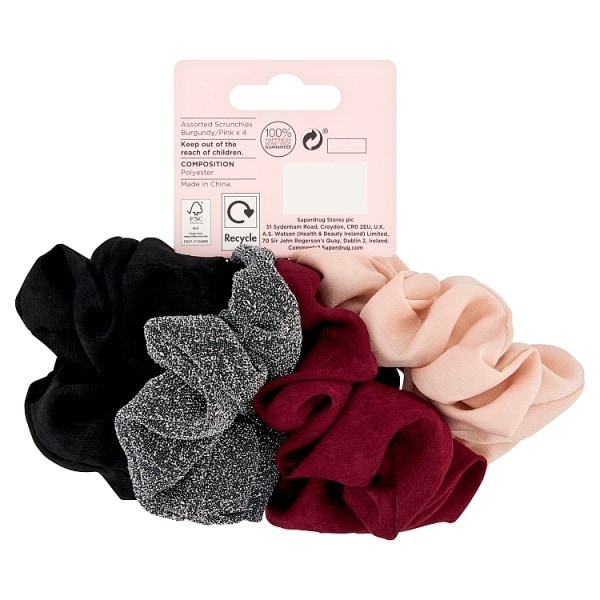 Studio London Assorted Scrunchies Burgundy/Pink 4pk