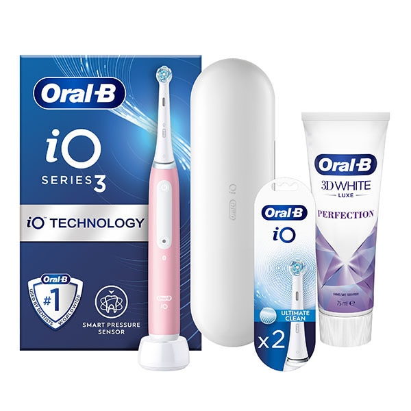 Oral-B iO3 Pink Electric Toothbrush+Refill & Paste bundle