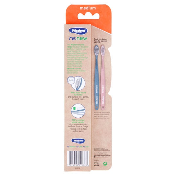 DNR Wisdom re:new Clean Medium Toothbrush Twin Pack