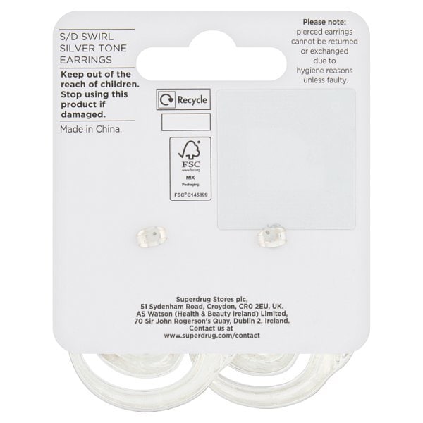 Superdrug Swirl Silver Tone Earrings