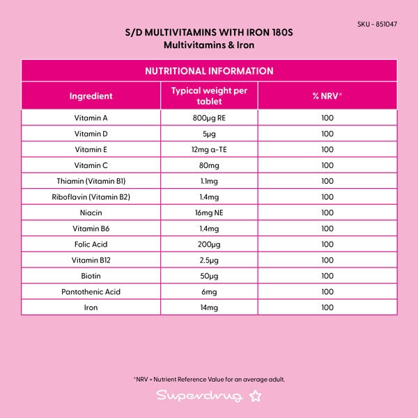 Superdrug Multi-vitamins With Iron 180s
